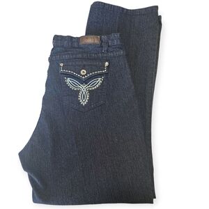 Dkin Jeans Embroidered Rhinestone Embellished Straight Blue Womens Plus Size 18W